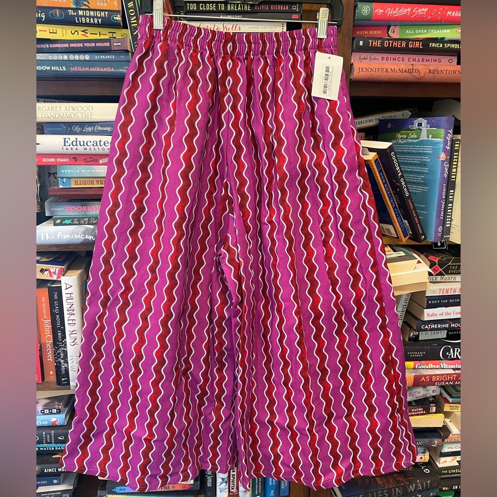 NWT Nettle Studios Wavy Linen Mid Easy Flare Pants - Picture 4 of 7